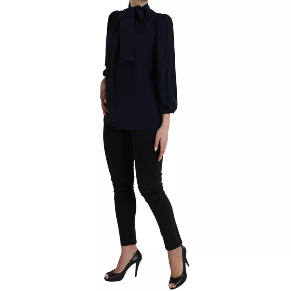 Dolce & Gabbana Blue Long Sleeves Ascot Collar Blouse Top | Regal Royce