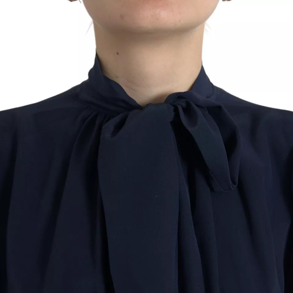 Dolce & Gabbana Blue Long Sleeves Ascot Collar Blouse Top | Regal Royce