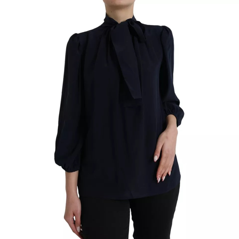 Dolce & Gabbana Blue Long Sleeves Ascot Collar Blouse Top | Regal Royce