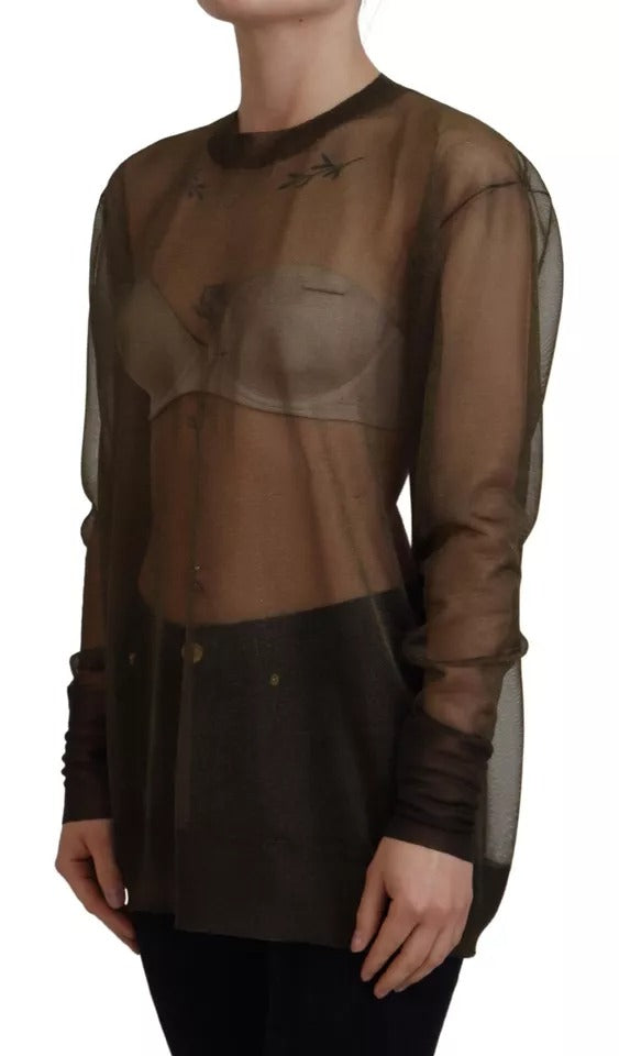 Dolce & Gabbana Black Transparent Crewneck Long Sleeves Top | Regal Royce