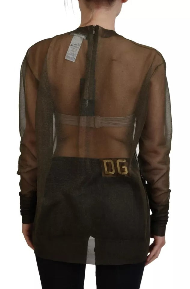 Dolce & Gabbana Black Transparent Crewneck Long Sleeves Top | Regal Royce