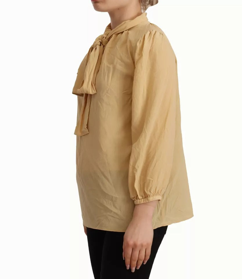 Dolce & Gabbana Mustard Ascot Collar Shirt Silk Blouse Top | Regal Royce