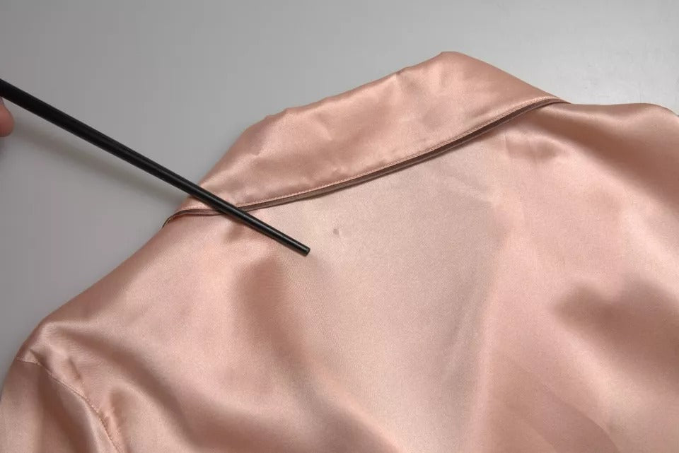 Dolce & Gabbana Pink Silk Long Sleeves Logo Pajama Blouse Top | Regal Royce