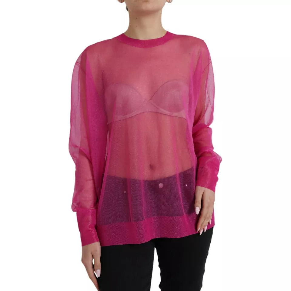 Dolce & Gabbana Pink Transparent Crewneck Long Sleeves Top | Regal Royce