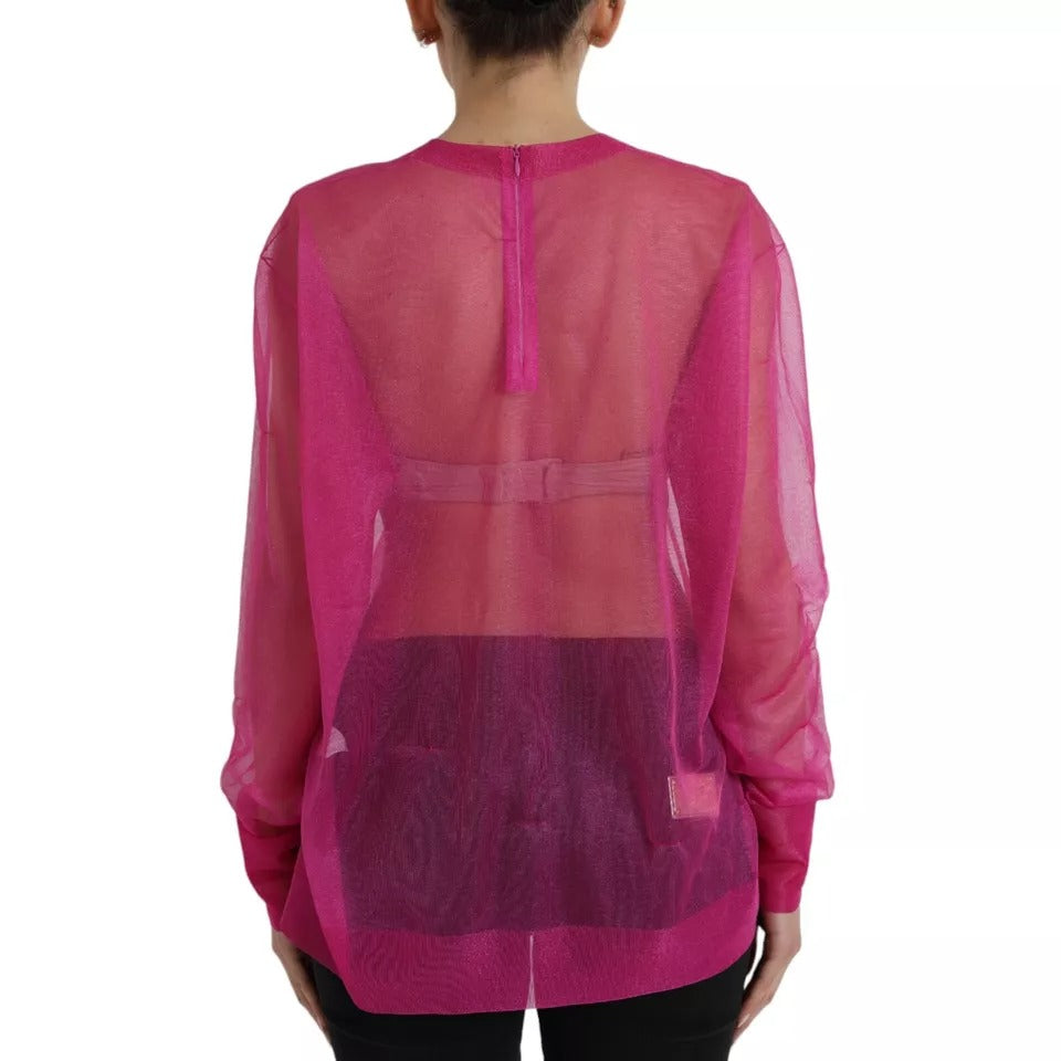 Dolce & Gabbana Pink Transparent Crewneck Long Sleeves Top | Regal Royce