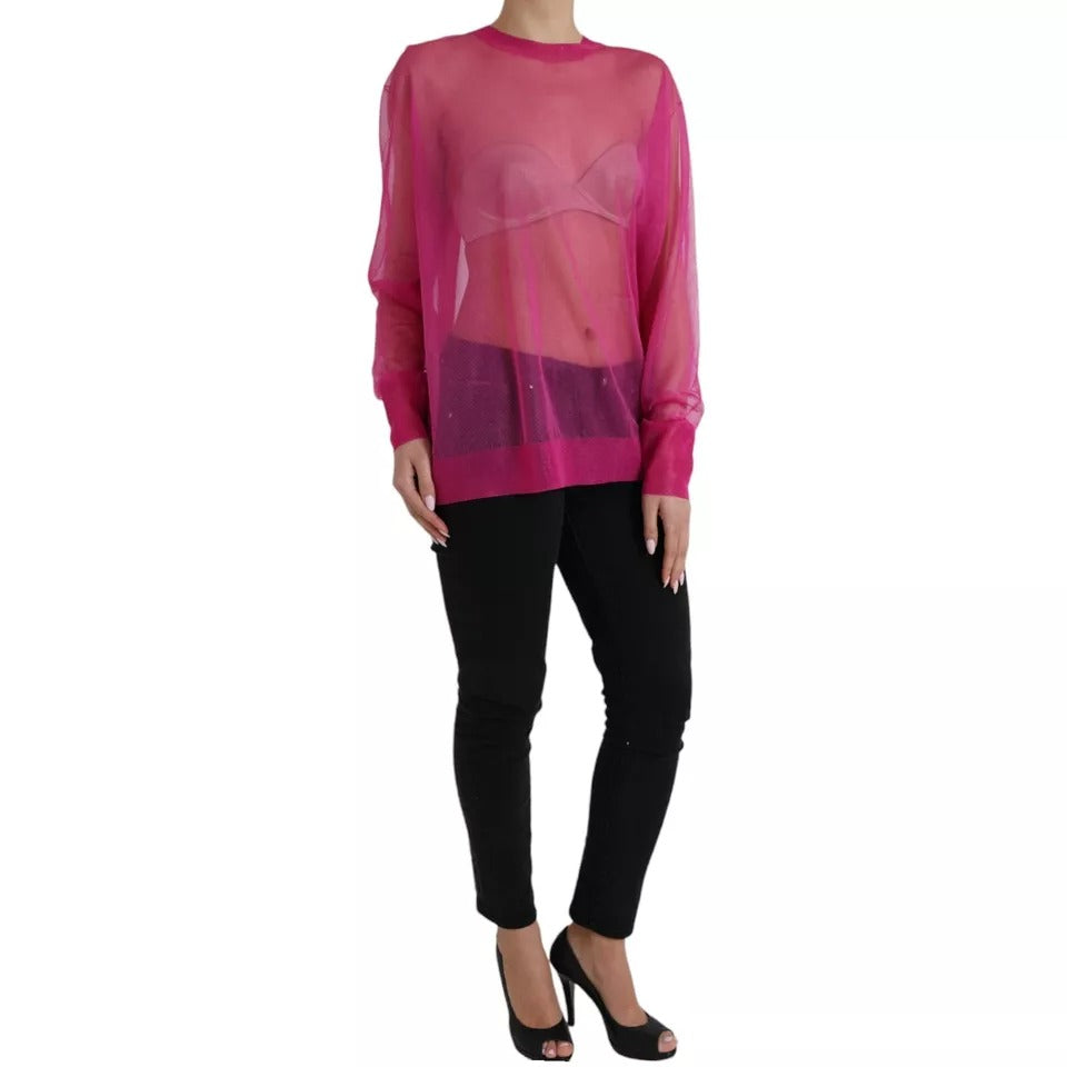 Dolce & Gabbana Pink Transparent Crewneck Long Sleeves Top | Regal Royce