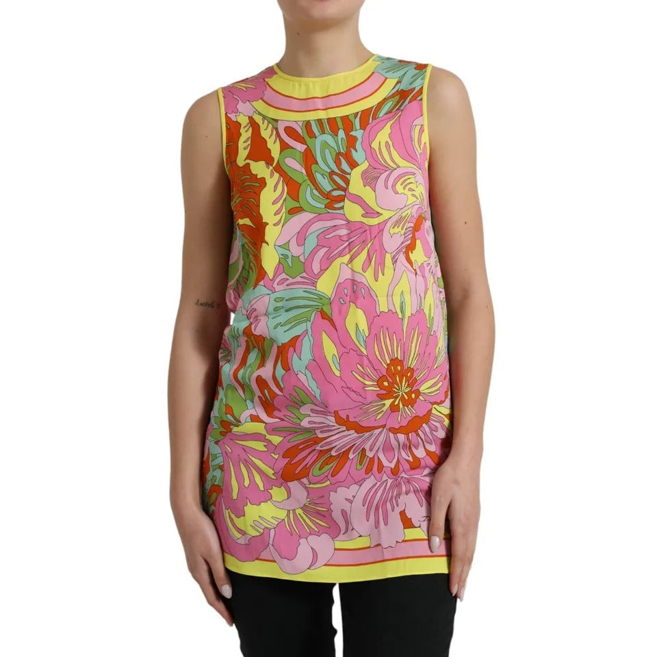 Dolce & Gabbana Multicolor Floral Silk Sleeveless Tank Top | Regal Royce