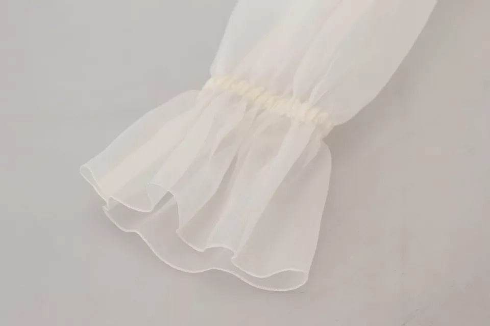 Dolce & Gabbana White Ascot Collar Long Sleeves Blouse Top | Regal Royce