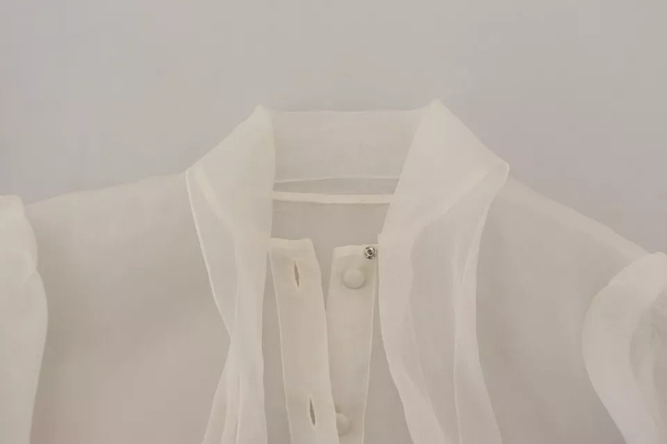 Dolce & Gabbana White Ascot Collar Long Sleeves Blouse Top | Regal Royce