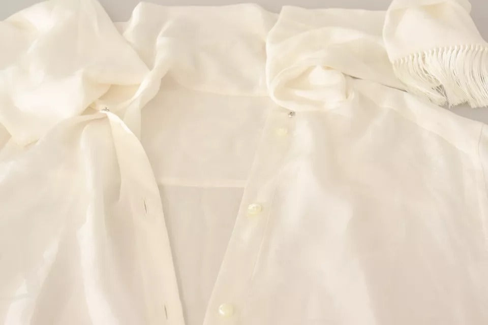 Dolce & Gabbana White Blouse Ascot Collar Shirt Silk Button Top | Regal Royce