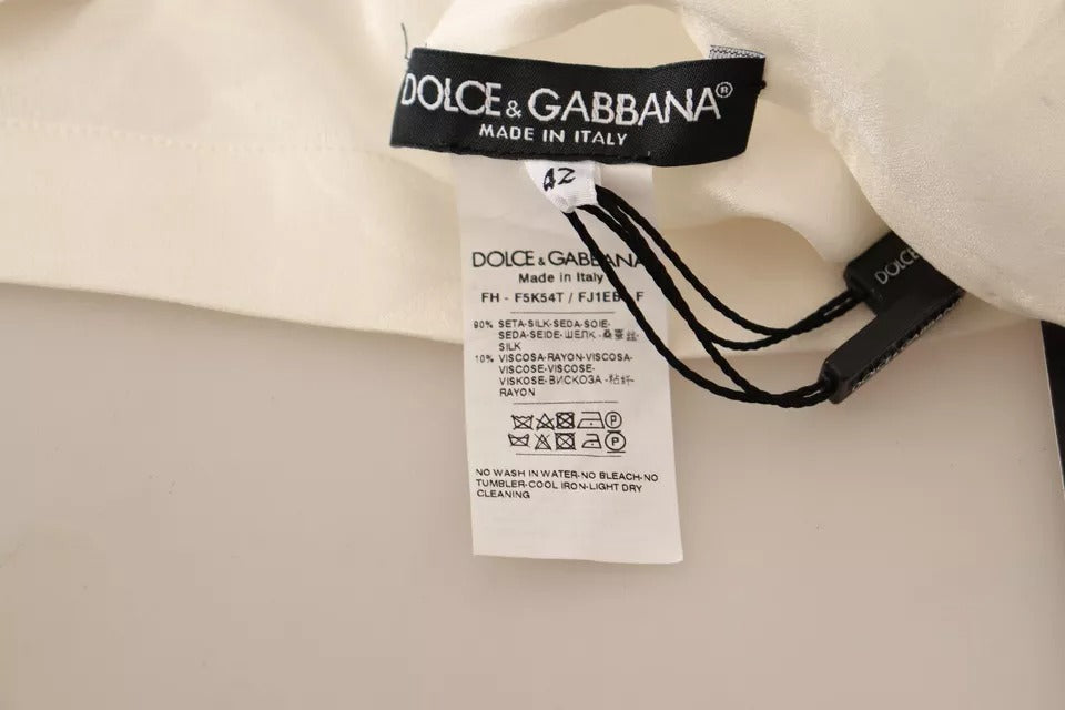 Dolce & Gabbana White Blouse Ascot Collar Shirt Silk Button Top | Regal Royce