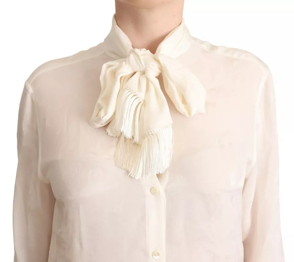 Dolce & Gabbana White Blouse Ascot Collar Shirt Silk Button Top | Regal Royce