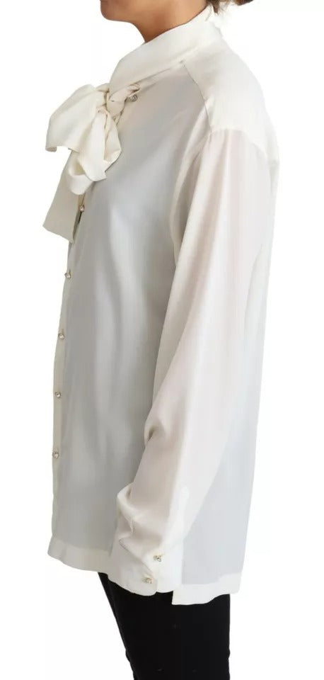 Dolce & Gabbana White Blouse Ascot Collar Shirt Silk Top | Regal Royce