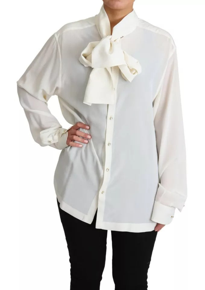 Dolce & Gabbana White Blouse Ascot Collar Shirt Silk Top | Regal Royce