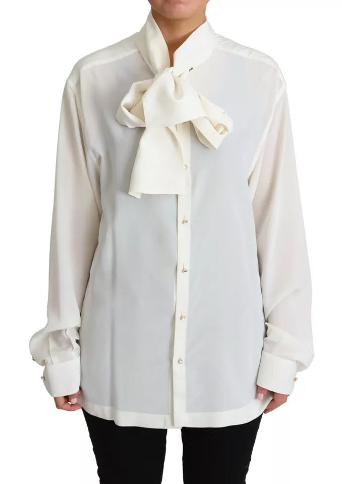 Dolce & Gabbana White Blouse Ascot Collar Shirt Silk Top | Regal Royce