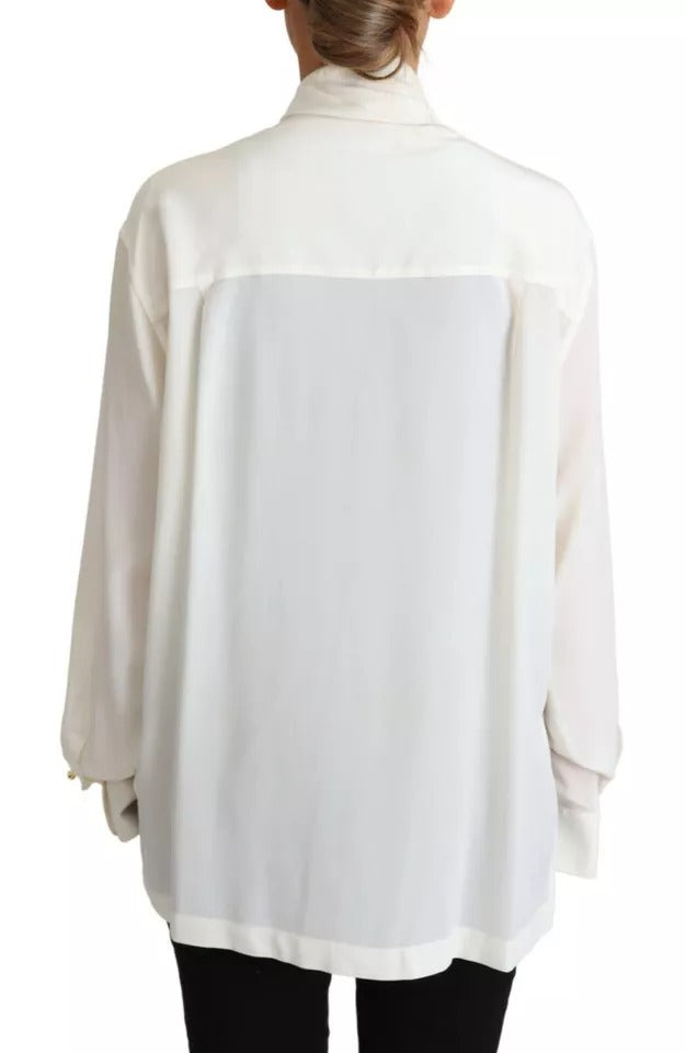 Dolce & Gabbana White Blouse Ascot Collar Shirt Silk Top | Regal Royce