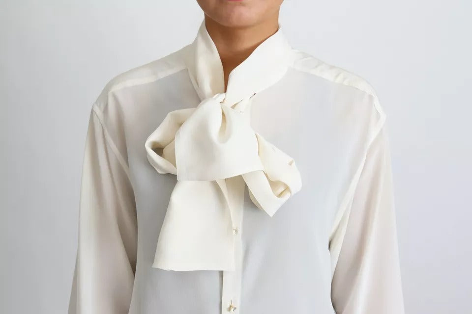 Dolce & Gabbana White Blouse Ascot Collar Shirt Silk Top | Regal Royce