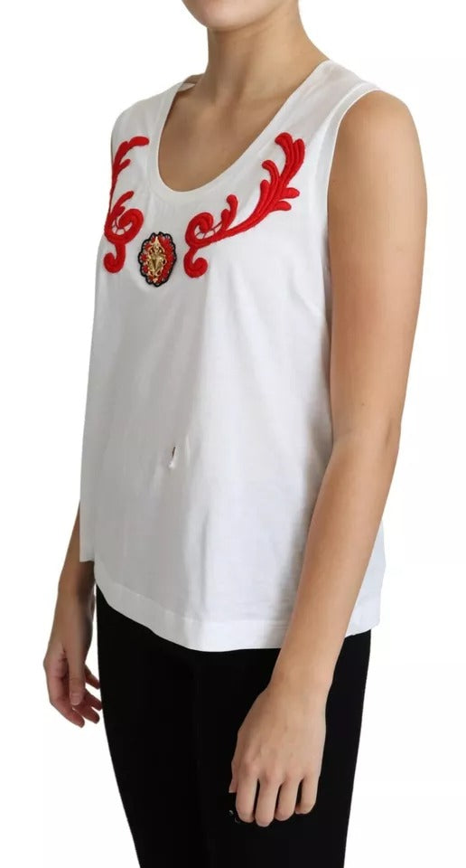 Dolce & Gabbana White Cotton Heart Applique Sleeveless Tank Top | Regal Royce