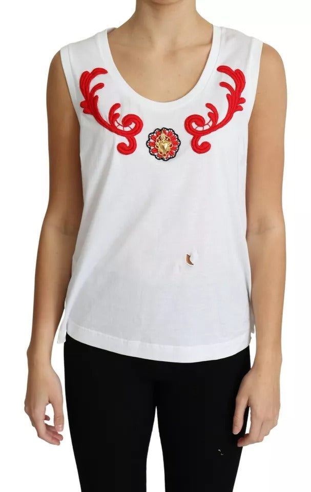 Dolce & Gabbana White Cotton Heart Applique Sleeveless Tank Top | Regal Royce