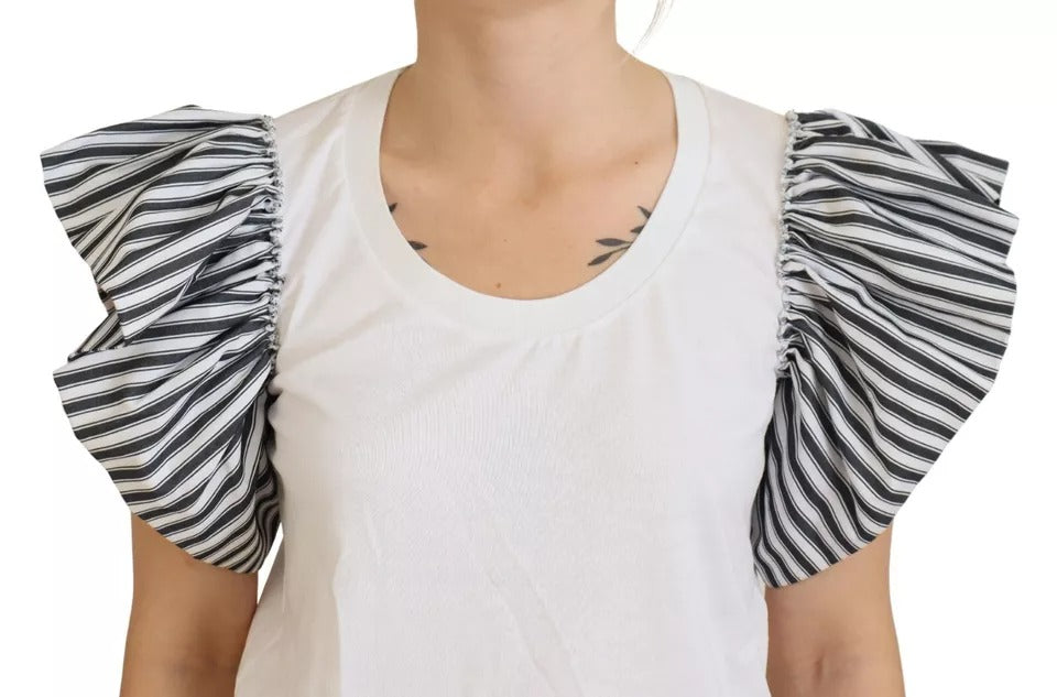 Dolce & Gabbana White Striped Short Sleeves Pullover Top | Regal Royce