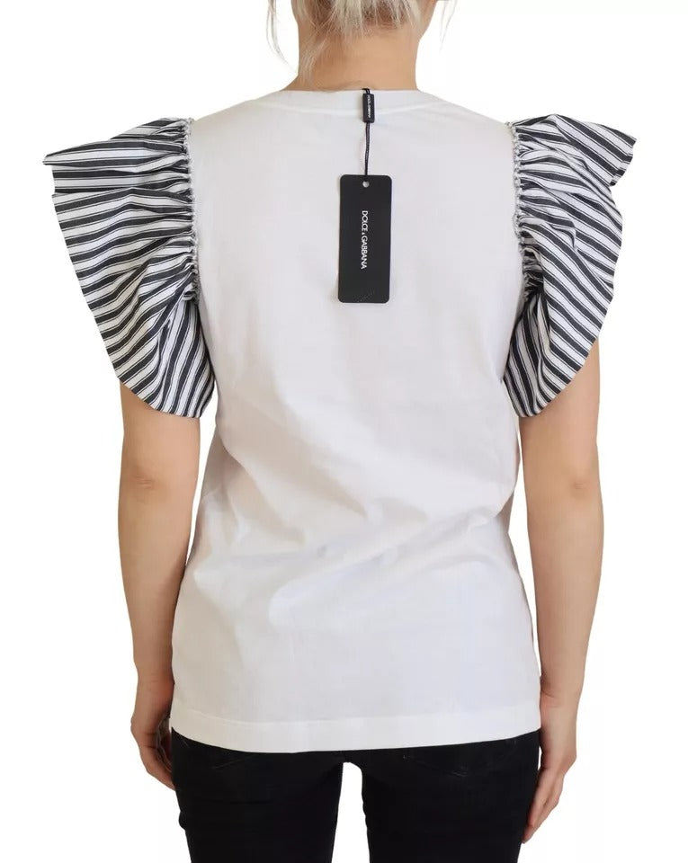 Dolce & Gabbana White Striped Short Sleeves Pullover Top | Regal Royce