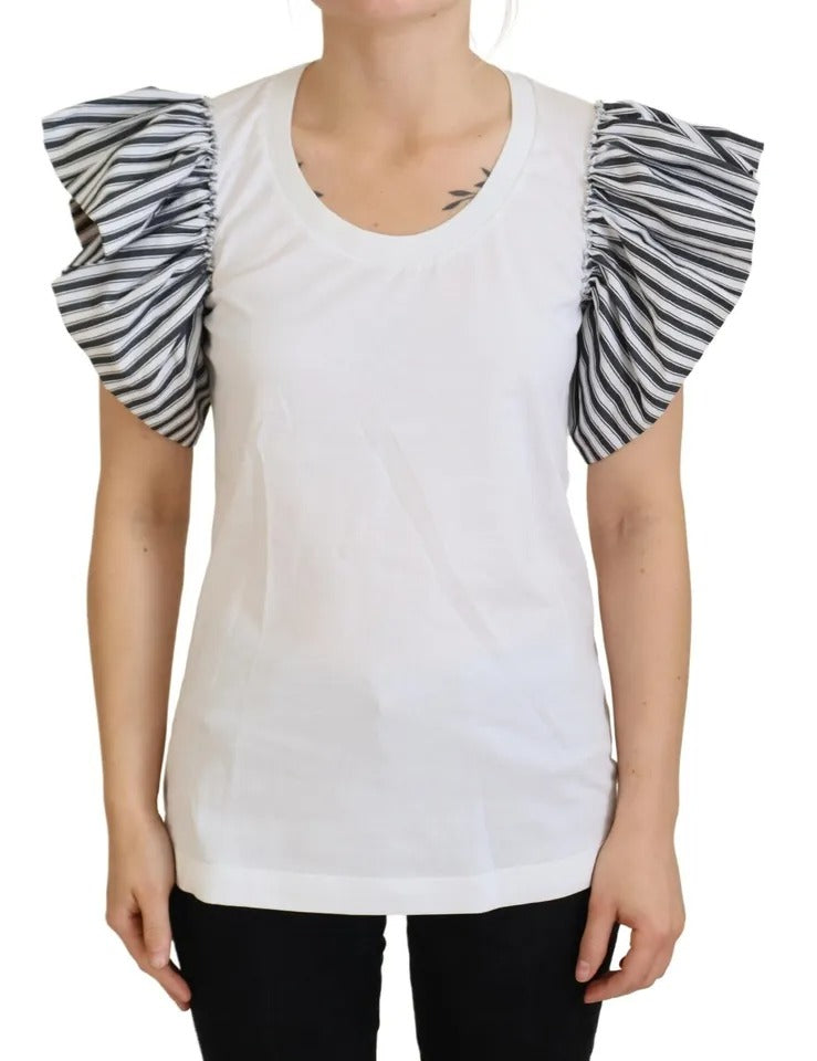 Dolce & Gabbana White Striped Short Sleeves Pullover Top | Regal Royce