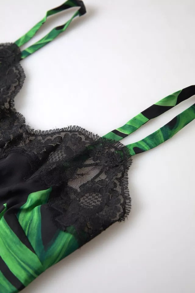 Dolce & Gabbana Black Philodendron Print Silk Camisole Underwear | Regal Royce