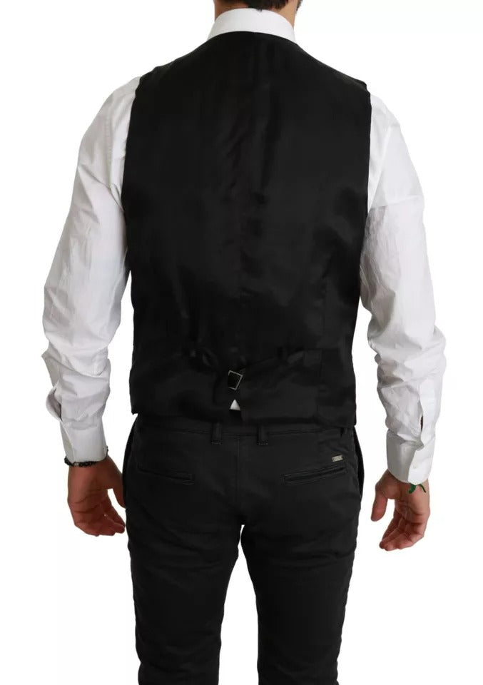 Dolce & Gabbana Black Stretch Waistcoat Formal Dress Wool Vest | Regal Royce