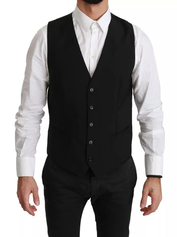 Dolce & Gabbana Black Stretch Waistcoat Formal Dress Wool Vest | Regal Royce