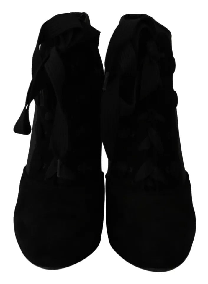Dolce & Gabbana Black Suede Stretch Ankle Boots Booties Shoes | Regal Royce