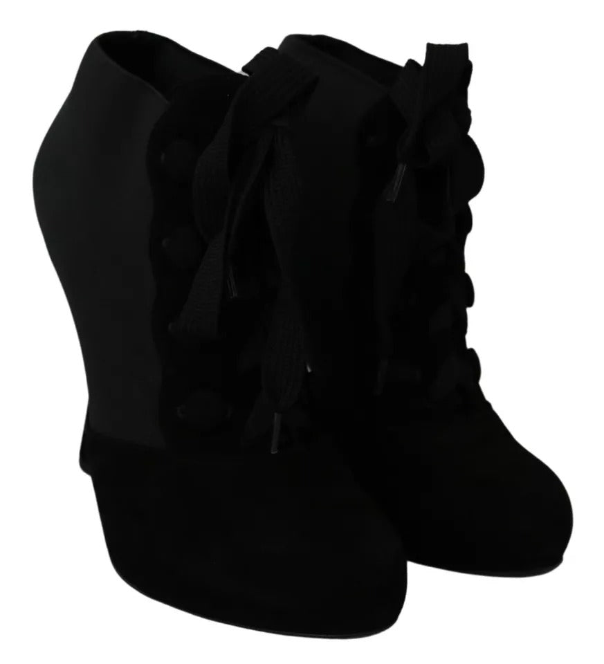 Dolce & Gabbana Black Suede Stretch Ankle Boots Booties Shoes | Regal Royce