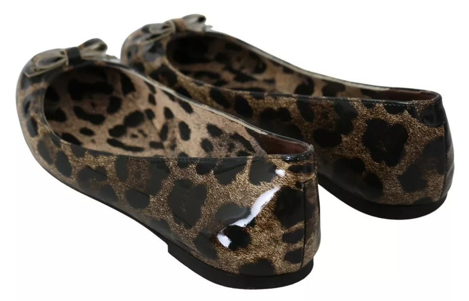 Dolce & Gabbana Brown Leopard Ballerina Flats Leather Shoes | Regal Royce