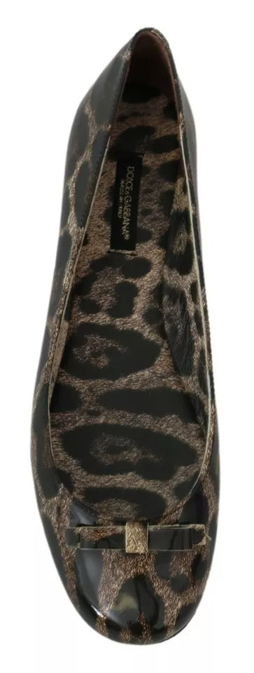 Dolce & Gabbana Brown Leopard Ballerina Flats Leather Shoes | Regal Royce
