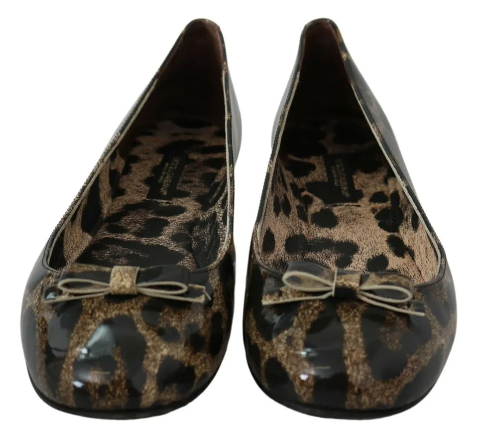 Dolce & Gabbana Brown Leopard Ballerina Flats Leather Shoes | Regal Royce