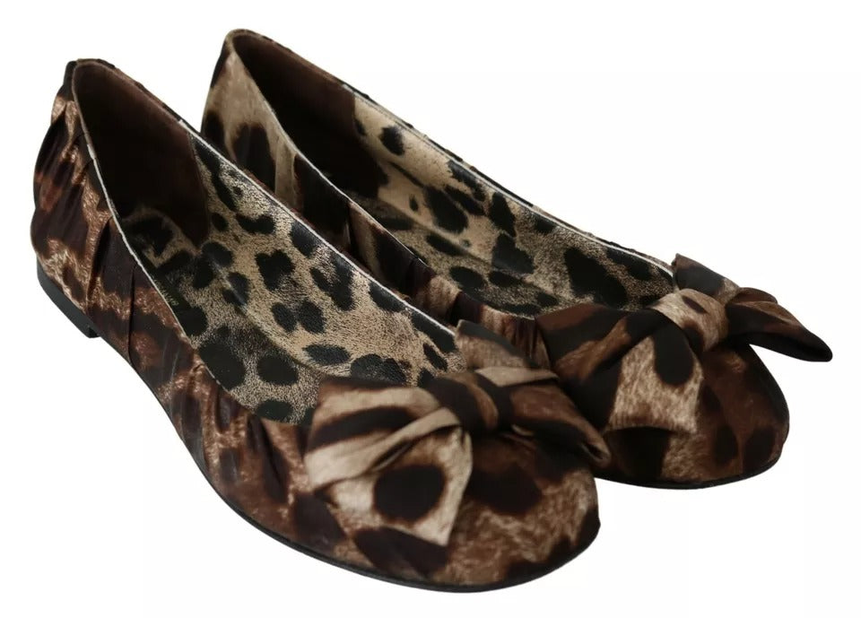 Dolce & Gabbana Brown Leopard Silk Ballerina Flats Shoes | Regal Royce