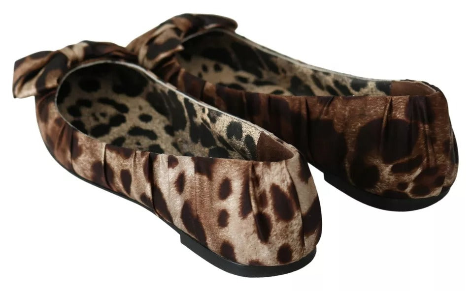 Dolce & Gabbana Brown Leopard Silk Ballerina Flats Shoes | Regal Royce