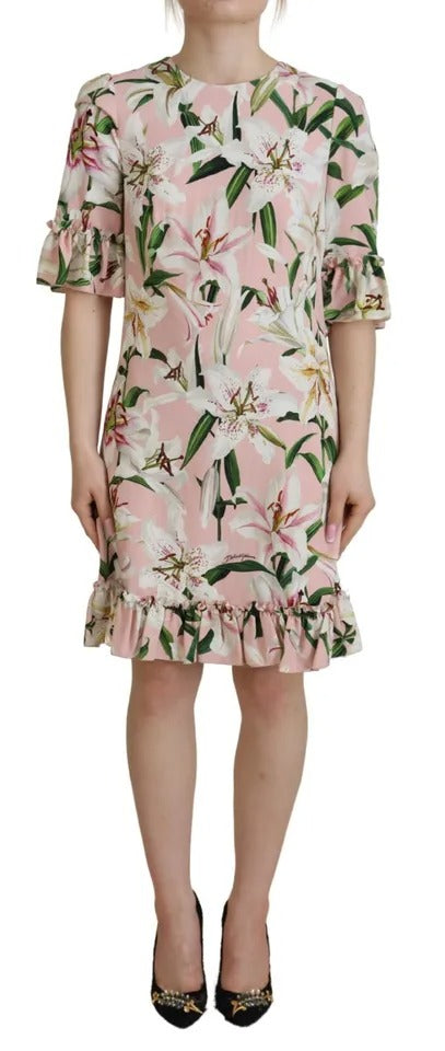 Dolce & Gabbana Pink Lily Viscose Sheath Knee Length Dress | Regal Royce