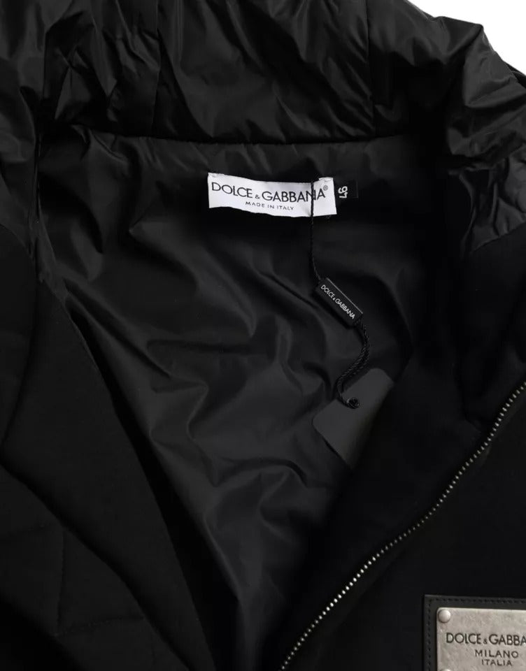 Dolce & Gabbana Black Cotton Hooded Logo Bomber Men Jacket | Regal Royce