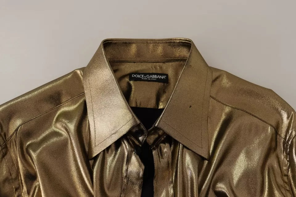 Dolce & Gabbana Metallic Gold DG Embroidered Crown Silk Top Shirt | Regal Royce
