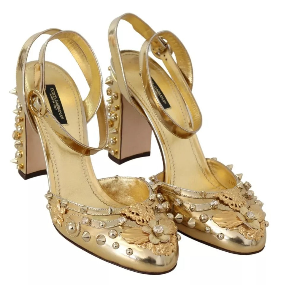 Dolce & Gabbana Gold Studs Vally Slingback Sandals Shoes | Regal Royce