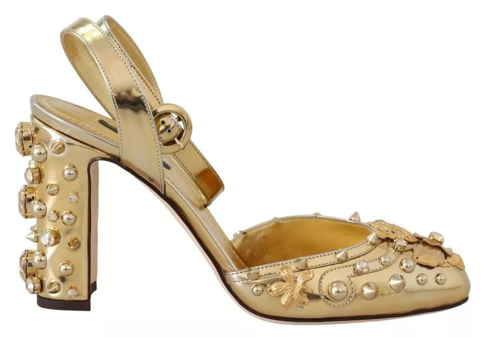 Dolce & Gabbana Gold Studs Vally Slingback Sandals Shoes | Regal Royce