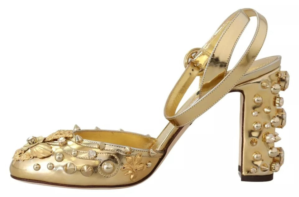 Dolce & Gabbana Gold Studs Vally Slingback Sandals Shoes | Regal Royce