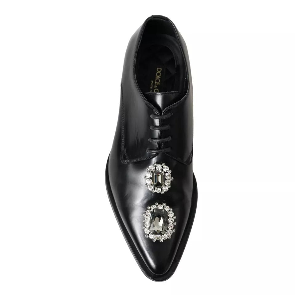 Dolce & Gabbana Black Leather Crystal Lace Up Formal Shoes | Regal Royce