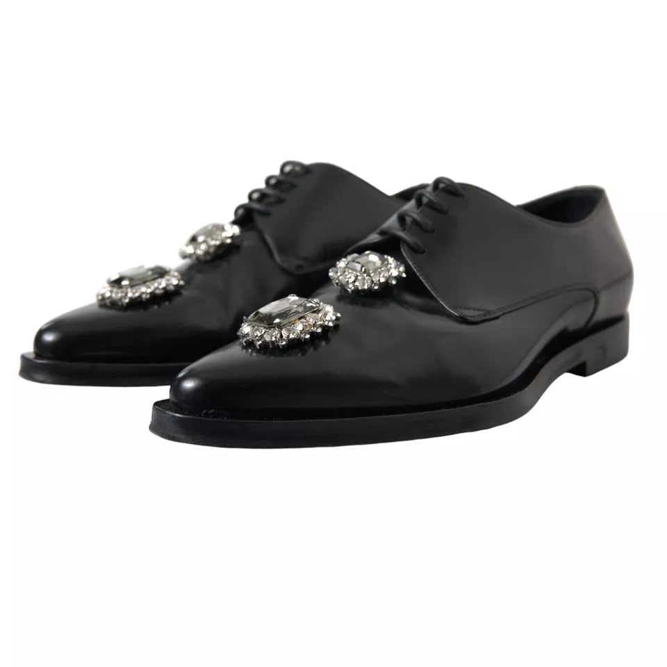 Dolce & Gabbana Black Leather Crystal Lace Up Formal Shoes | Regal Royce