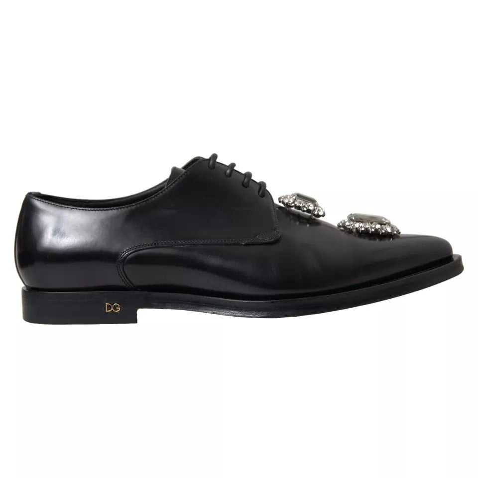 Dolce & Gabbana Black Leather Crystal Lace Up Formal Shoes | Regal Royce