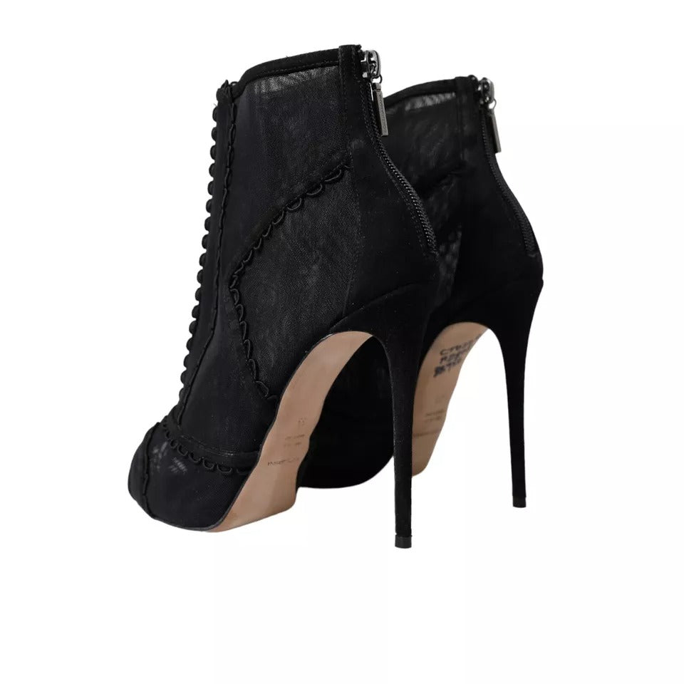 Dolce & Gabbana Black Tulle Stiletto Heels Short Boots Shoes | Regal Royce
