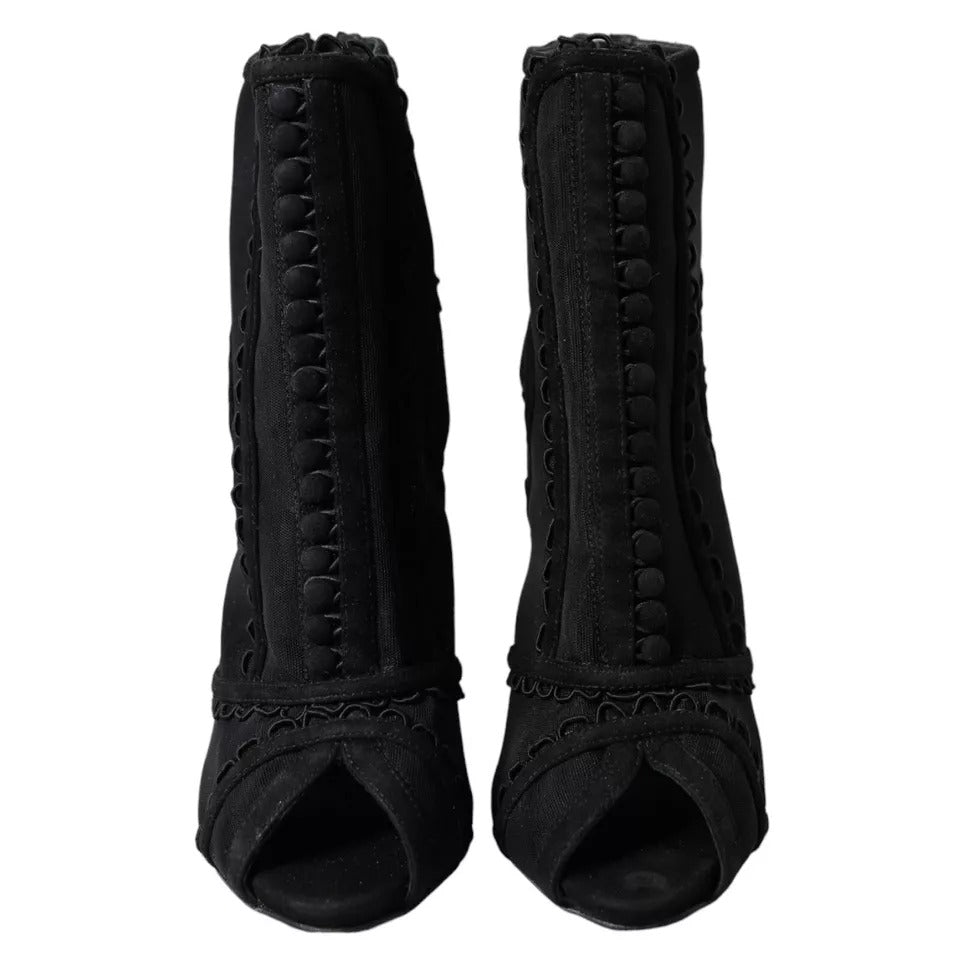 Dolce & Gabbana Black Tulle Stiletto Heels Short Boots Shoes | Regal Royce