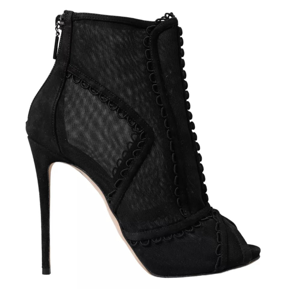 Dolce & Gabbana Black Tulle Stiletto Heels Short Boots Shoes | Regal Royce