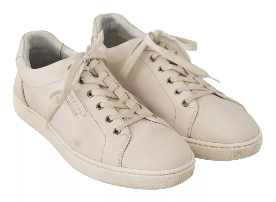 Dolce & Gabbana White Casual Leather Logo Men Sneakers Shoes | Regal Royce