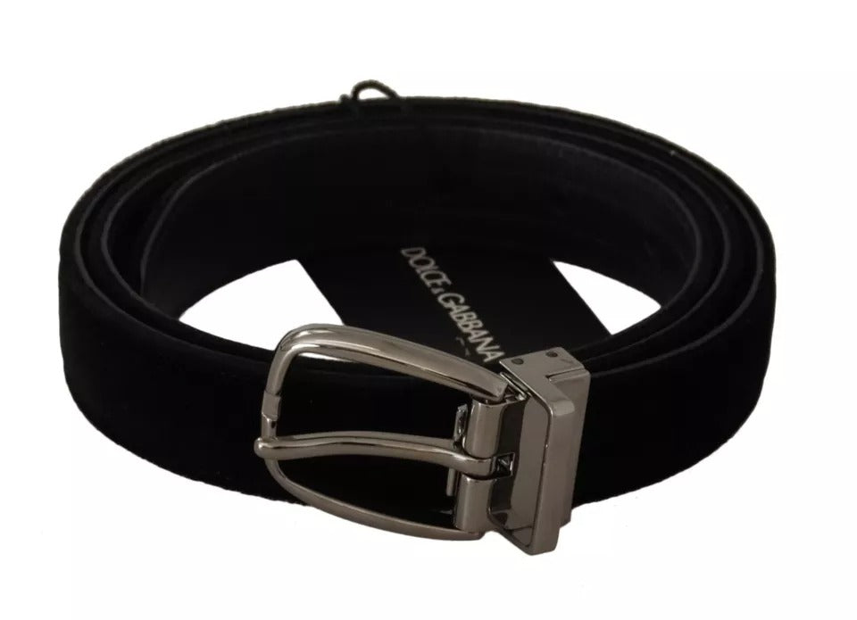 Dolce & Gabbana Black Velvet Silver Tone Metal Buckle Belt | Regal Royce